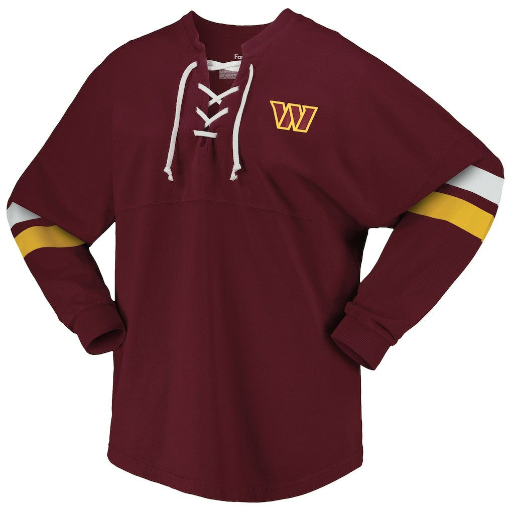Washington Commanders Women's Spirit Jersey Lace-Up V-Neck Long Sleeve T-Shirt Burgundy