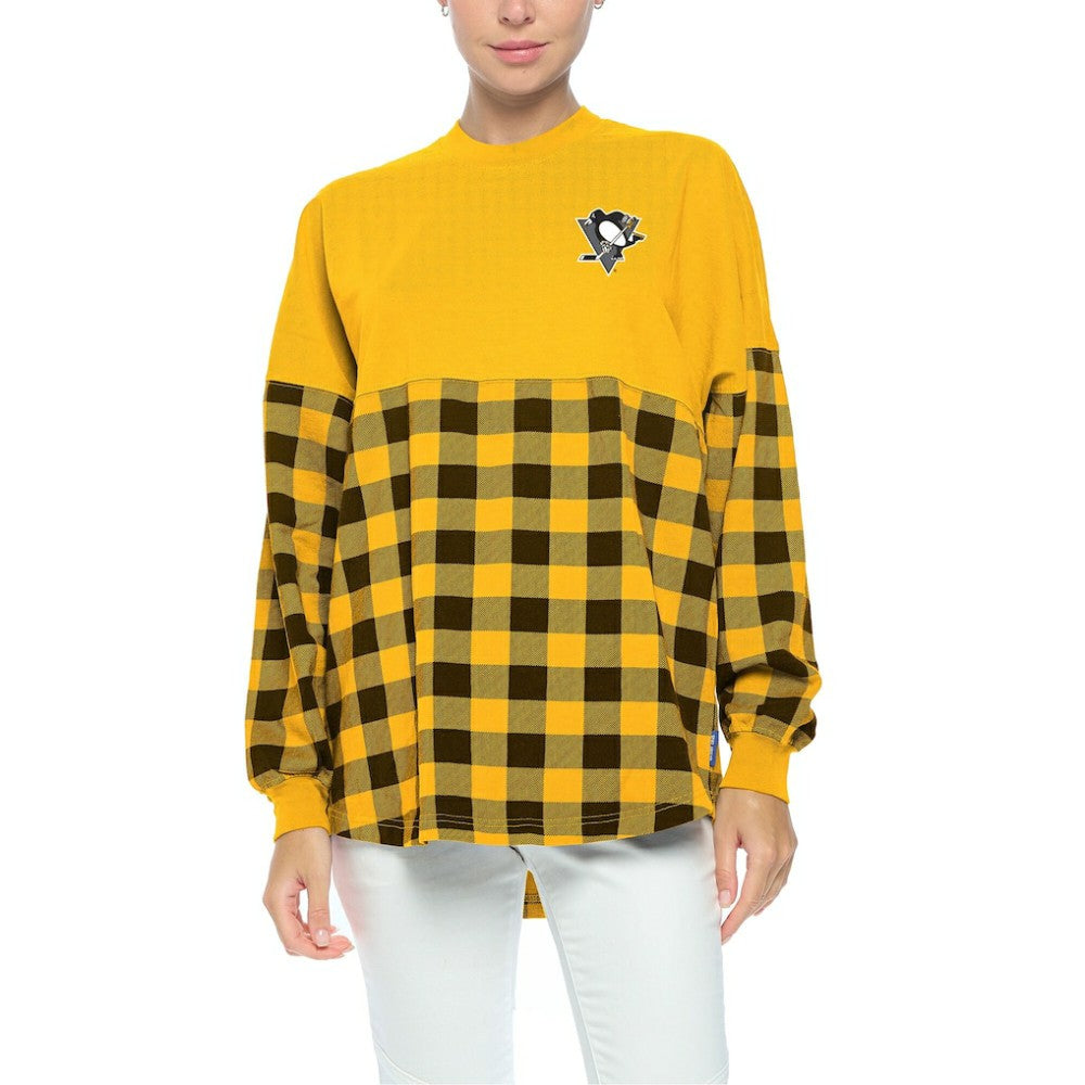 NHL Pittsburgh Penguins Fanatics Women's Buffalo Check Long Sleeve T-Shirt - Gold