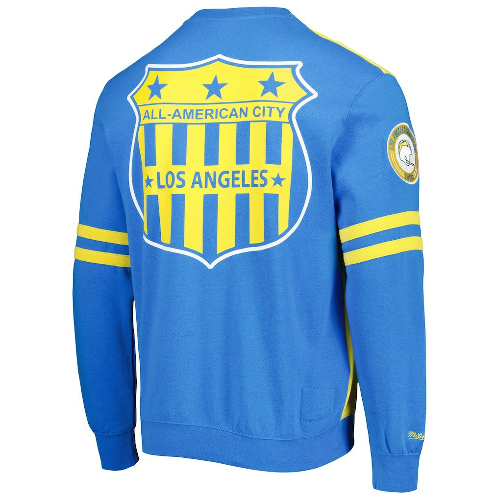 Los Angeles Chargers All Over 2.0 Pullover Sweatshirt Gold