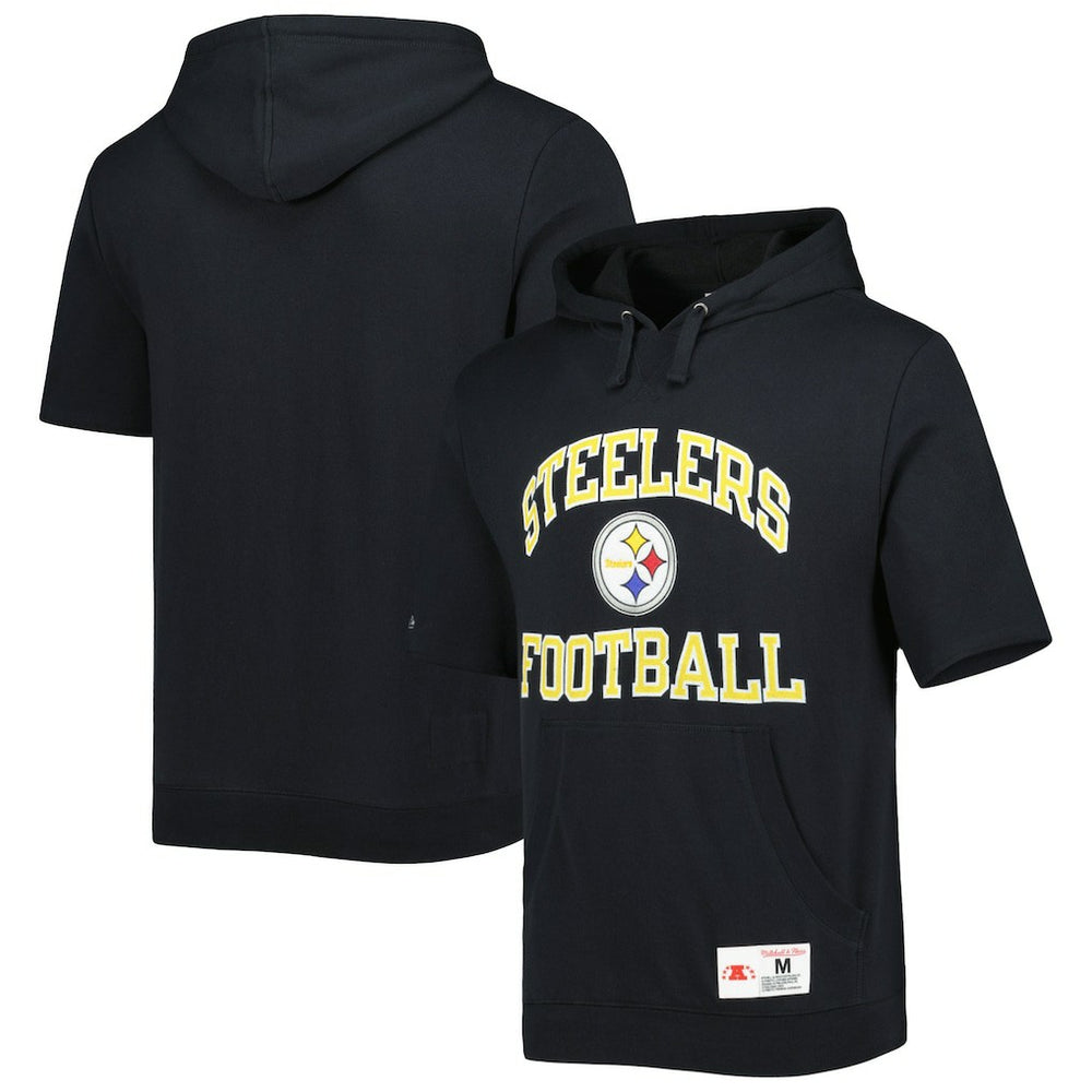Pittsburgh Steelers Washed Short Sleeve Pullover Hoodie Black