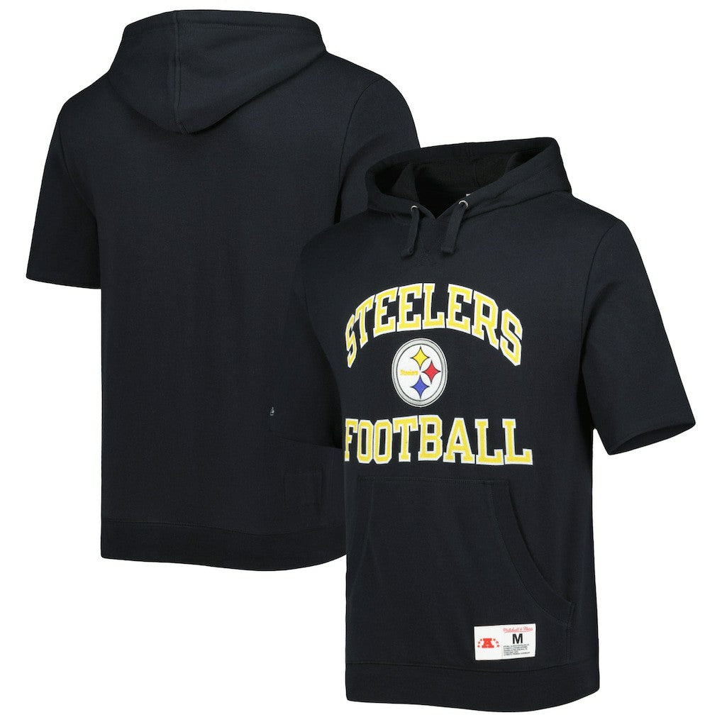 Pittsburgh Steelers Washed Short Sleeve Pullover Hoodie Black