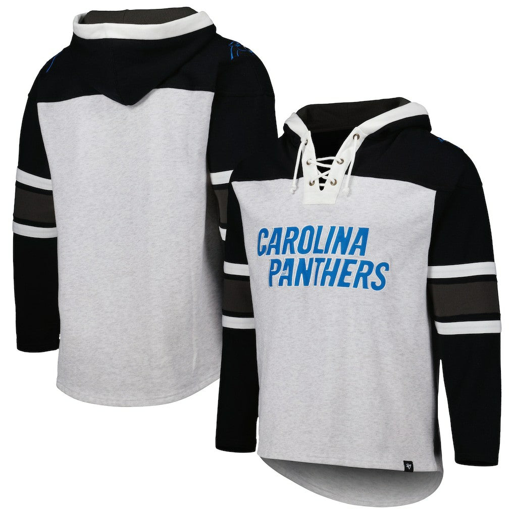 Carolina Panthers '47 Gridiron Lace-Up Pullover Hoodie Heather Gray