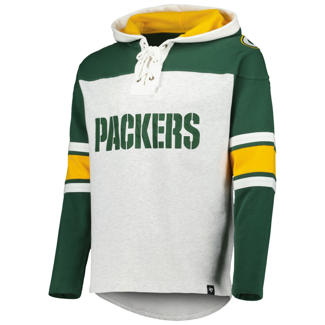 Green Bay Packers '47 Gridiron Lace-Up Pullover Hoodie Heather Gray