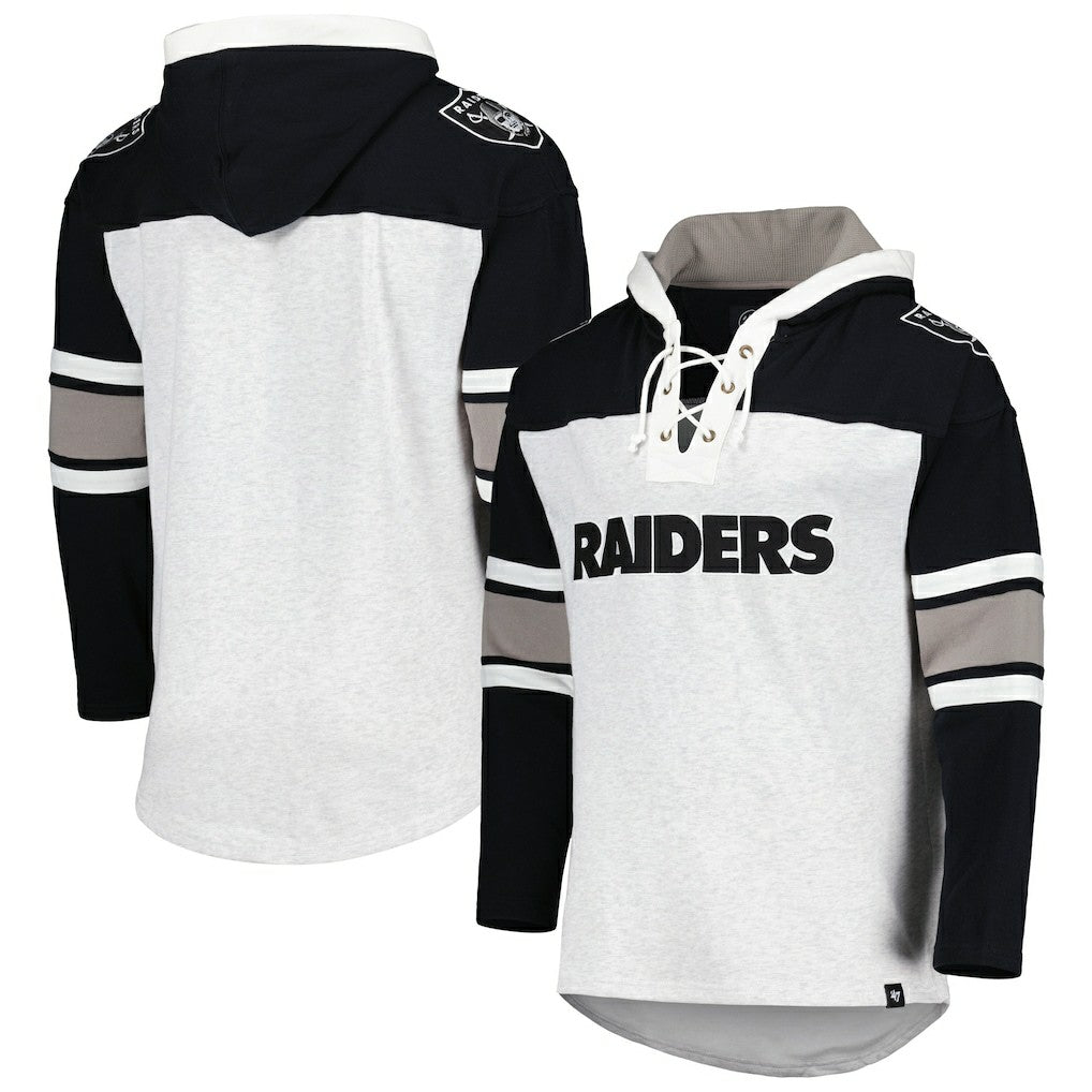 Las Vegas Raiders '47 Gridiron Lace-Up Pullover Hoodie Heather Gray