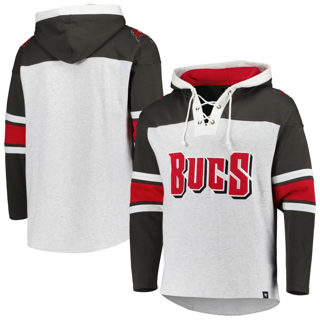 Tampa Bay Buccaneers '47 Gridiron Lace-Up Pullover Hoodie Heather Gray