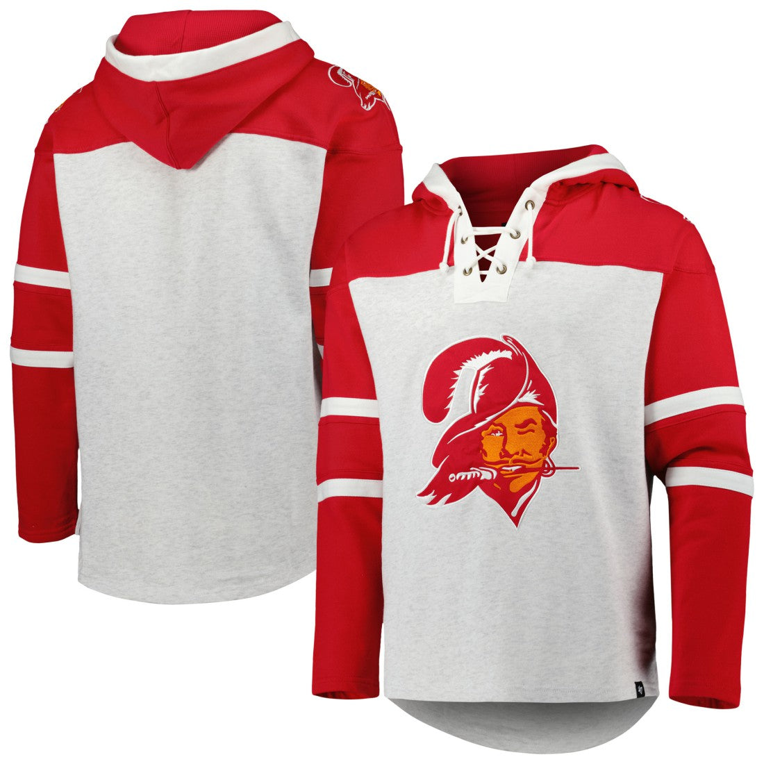 Tampa Bay Buccaneers '47 Historic Logo Gridiron Lace-Up Pullover Hoodie Heather Gray