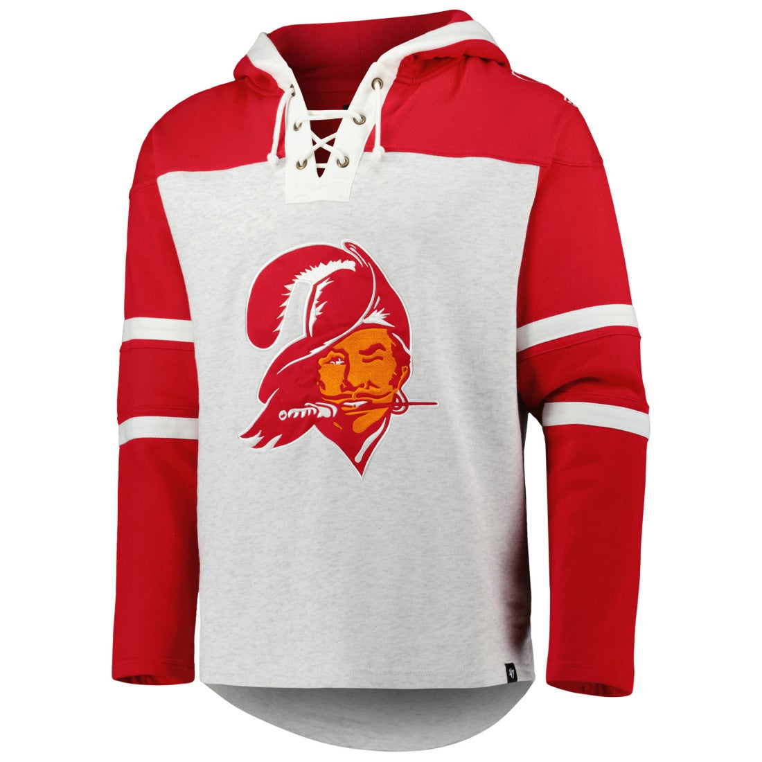 Tampa Bay Buccaneers '47 Historic Logo Gridiron Lace-Up Pullover Hoodie Heather Gray