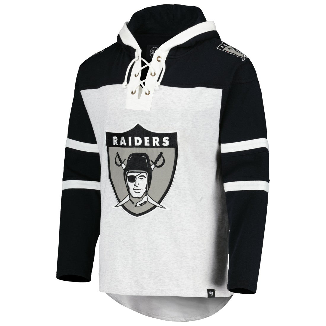 Las Vegas Raiders '47 Historic Logo Gridiron Lace-Up Pullover Hoodie Heather Gray