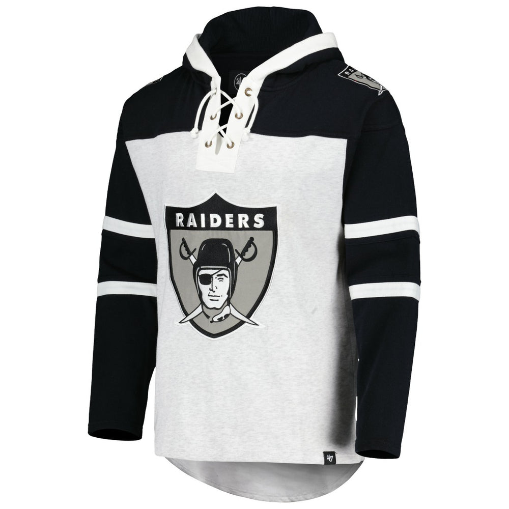 Las Vegas Raiders '47 Historic Logo Gridiron Lace-Up Pullover Hoodie Heather Gray