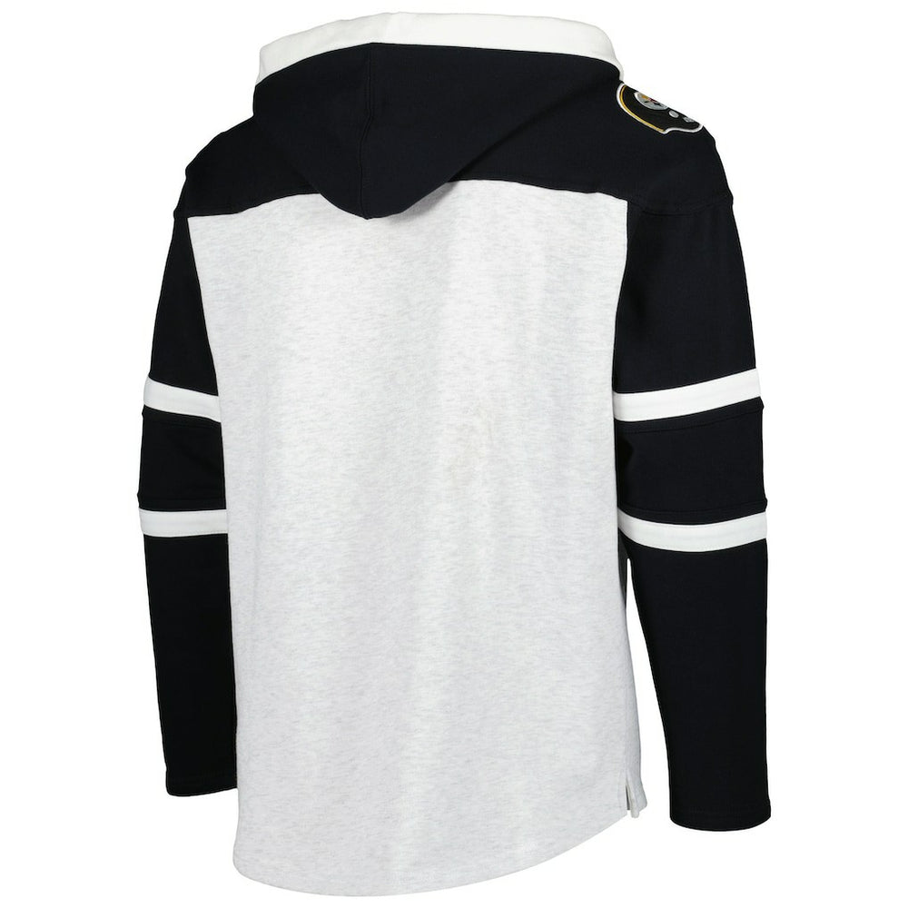 Pittsburgh Steelers '47 Historic Logo Gridiron Lace-Up Pullover Hoodie Heather Gray
