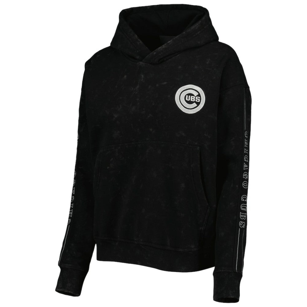 Chicago Cubs The Wild Collective Women's Marble Pullover Hoodie - Black Hoodies
