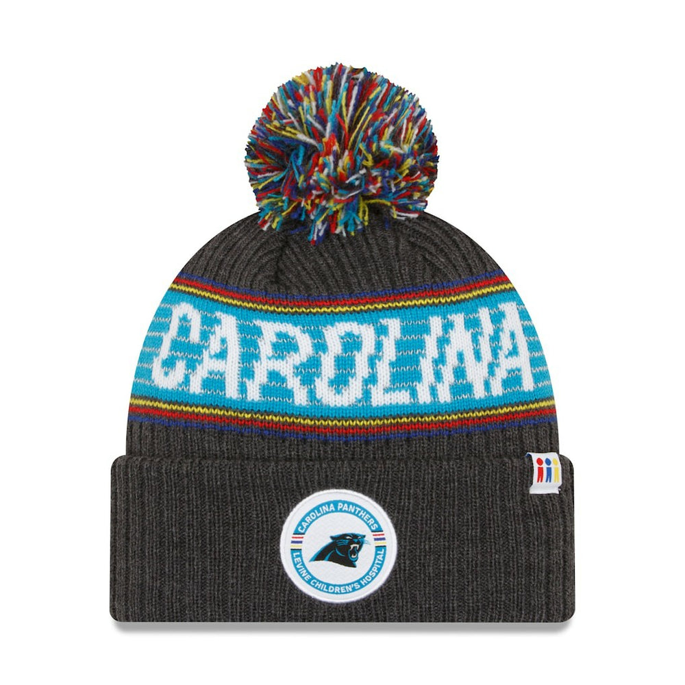 Carolina Panthers New Era 2022 Greg Olsen x Atrium Health Levine Children's Hospital Pom Knit Hat Heather Charcoal