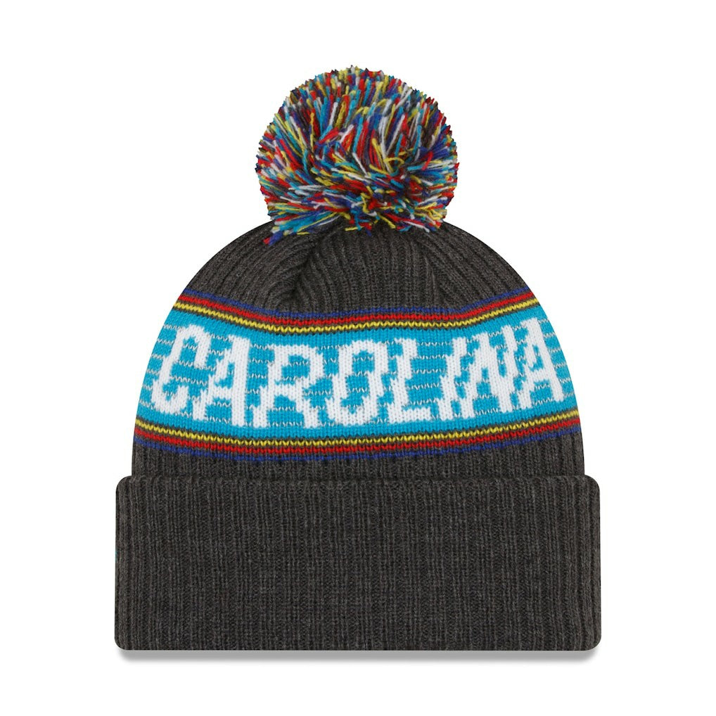 Carolina Panthers New Era 2022 Greg Olsen x Atrium Health Levine Children's Hospital Pom Knit Hat Heather Charcoal