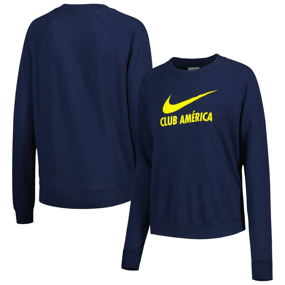 Club America Women's Lockup Varsity Tri-Blend Raglan Pullover Sweatshirt Navy