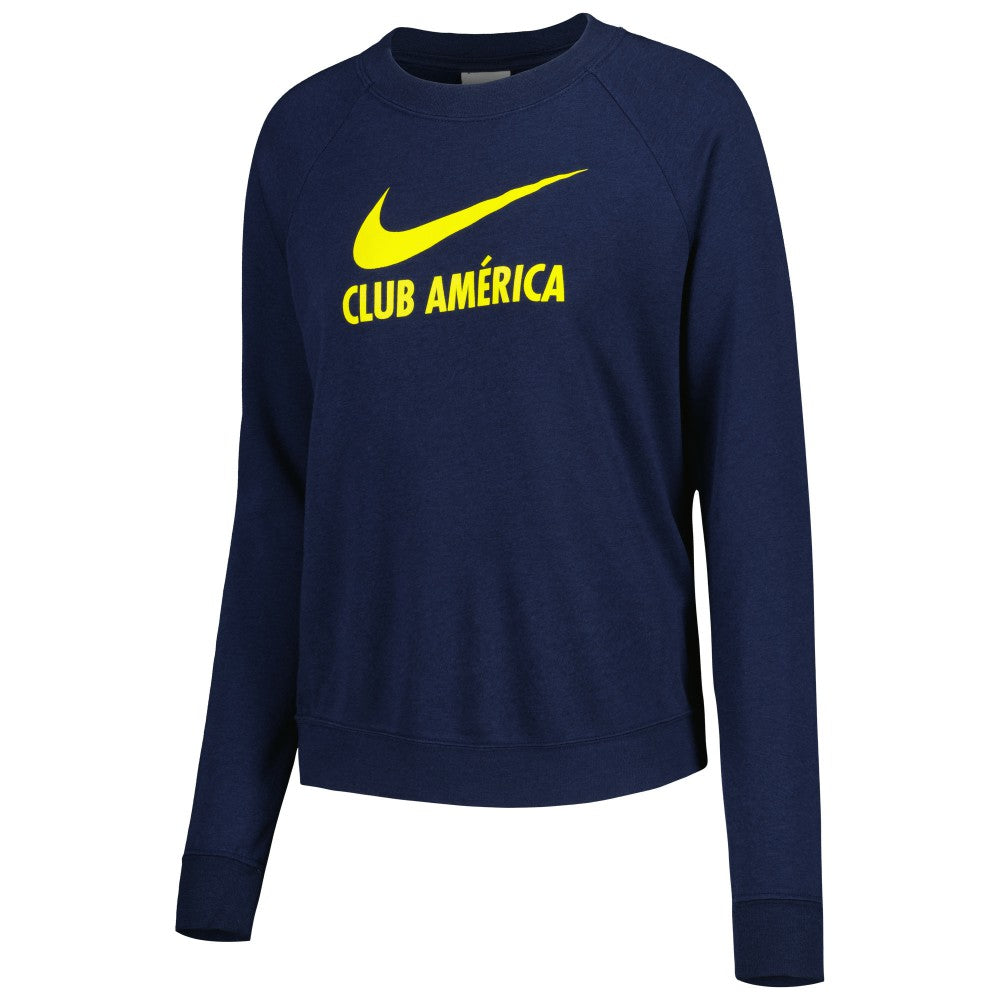Club America Women's Lockup Varsity Tri-Blend Raglan Pullover Sweatshirt Navy
