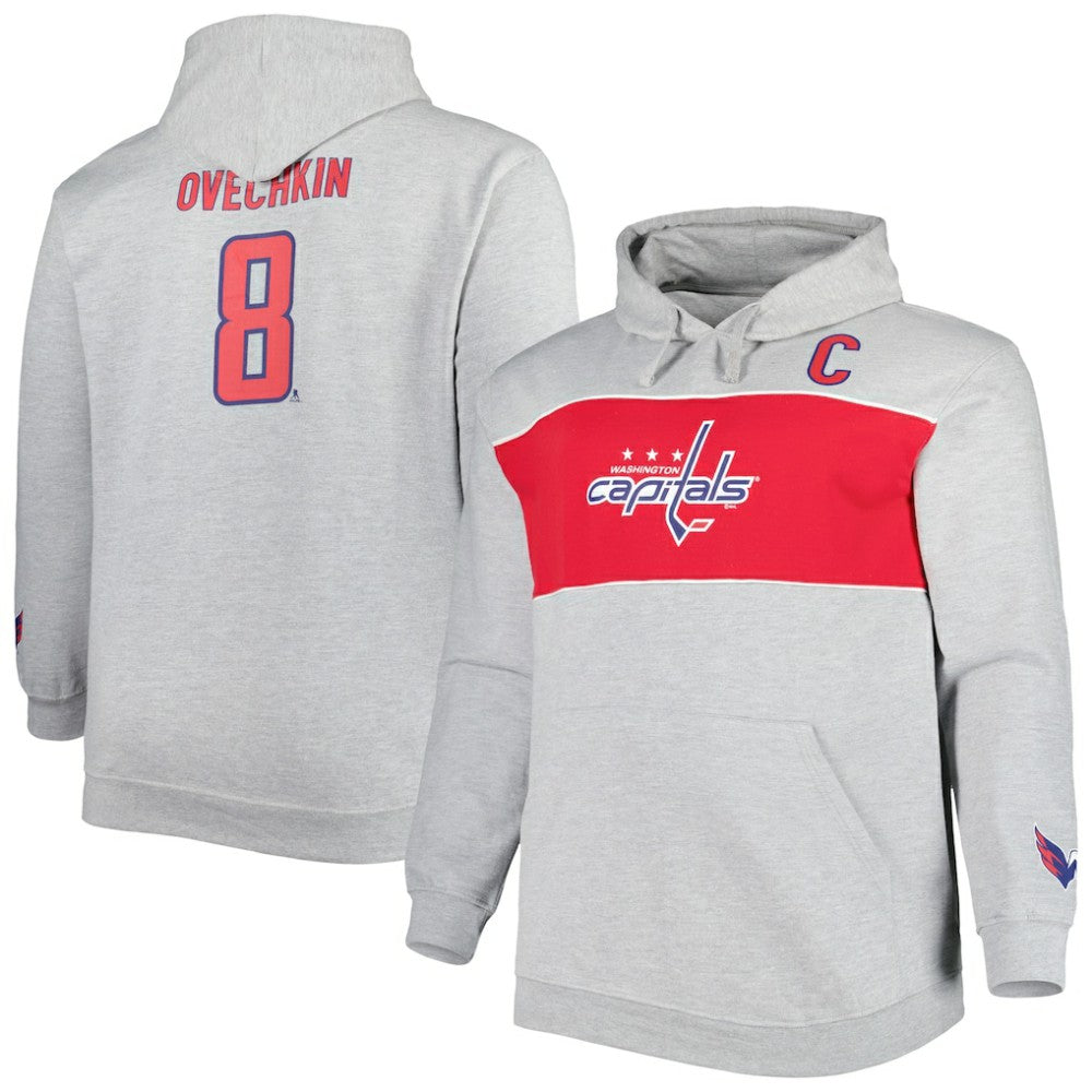 NHL Alexander Ovechkin Washington Capitals Big & Tall Player Pullover Hoodie - Heather Gray