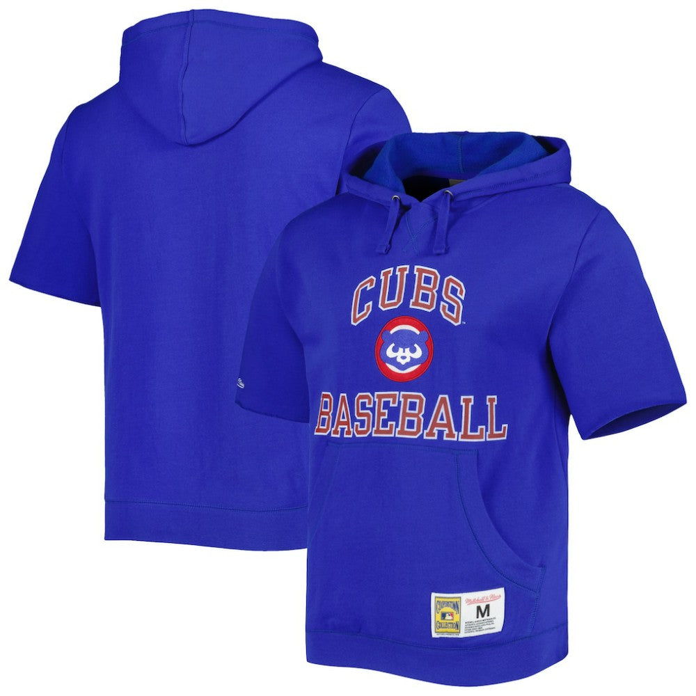 Chicago Cubs Mitchell & Ness Cooperstown Collection Washed Fleece Pullover Short Sleeve Hoodie - Royal Hoodies