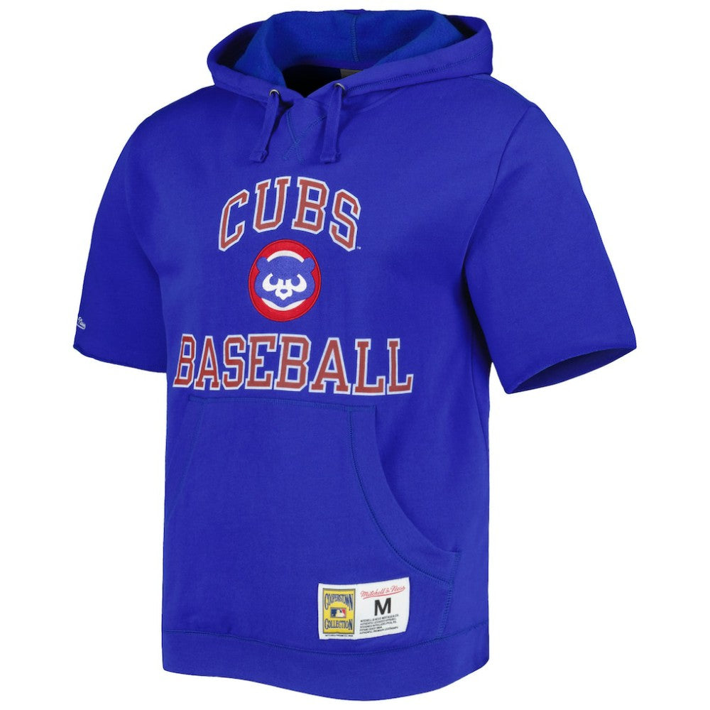 Chicago Cubs Mitchell & Ness Cooperstown Collection Washed Fleece Pullover Short Sleeve Hoodie - Royal Hoodies