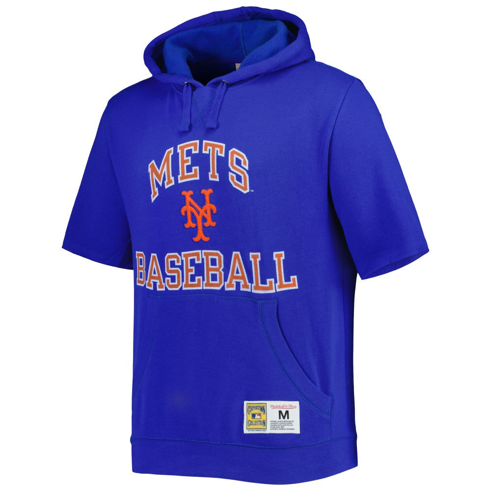 New York Mets Mitchell & Ness Cooperstown Collection Washed Fleece Pullover Short Sleeve Hoodie - Royal Hoodies