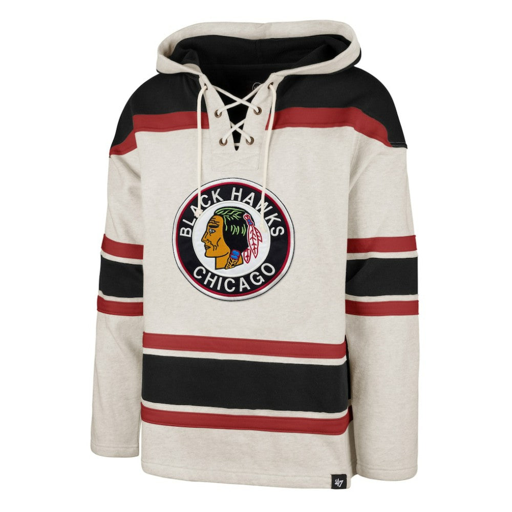 NHL Chicago Blackhawks '47 Rockaway Lace-Up Pullover Hoodie - Oatmeal