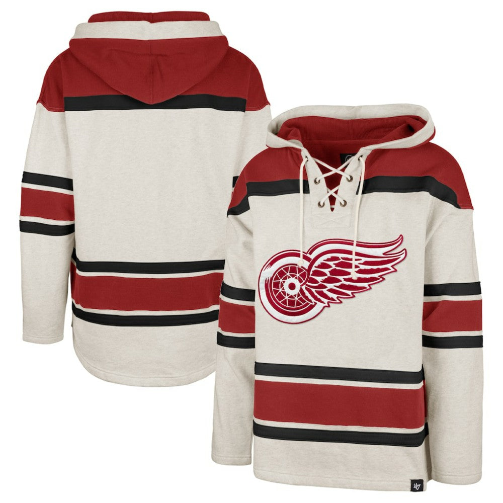 NHL Detroit Red Wings '47 Rockaway Lace-Up Pullover Hoodie - Oatmeal