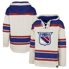 NHL New York Rangers '47 Rockaway Lace-Up Pullover Hoodie - Oatmeal