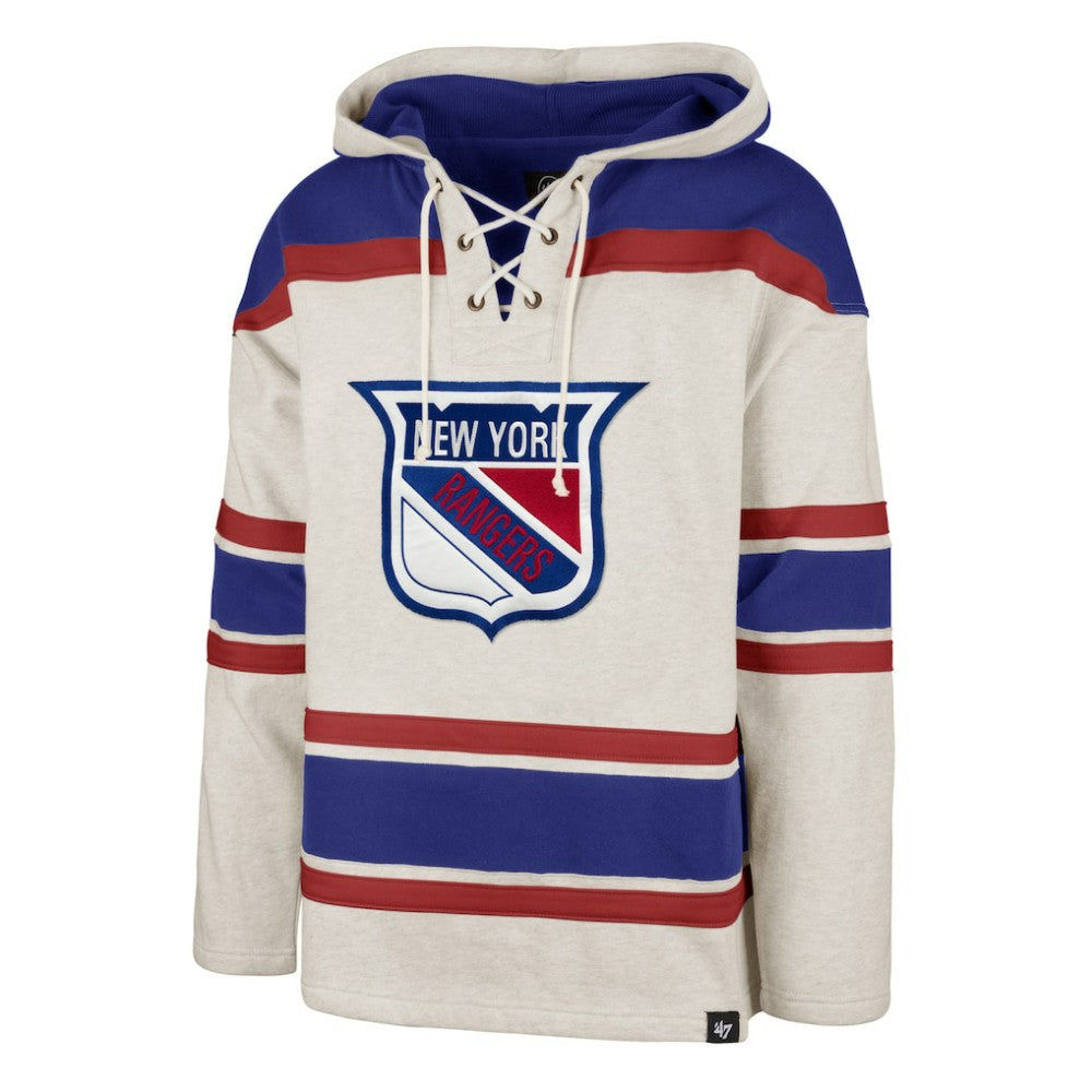 NHL New York Rangers '47 Rockaway Lace-Up Pullover Hoodie - Oatmeal