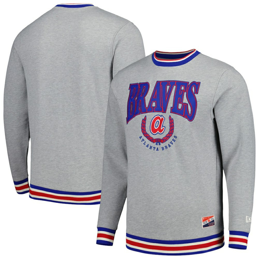 Atlanta Braves New Era Throwback Classic Pullover Sweatshirt - Heather Gray Pullover