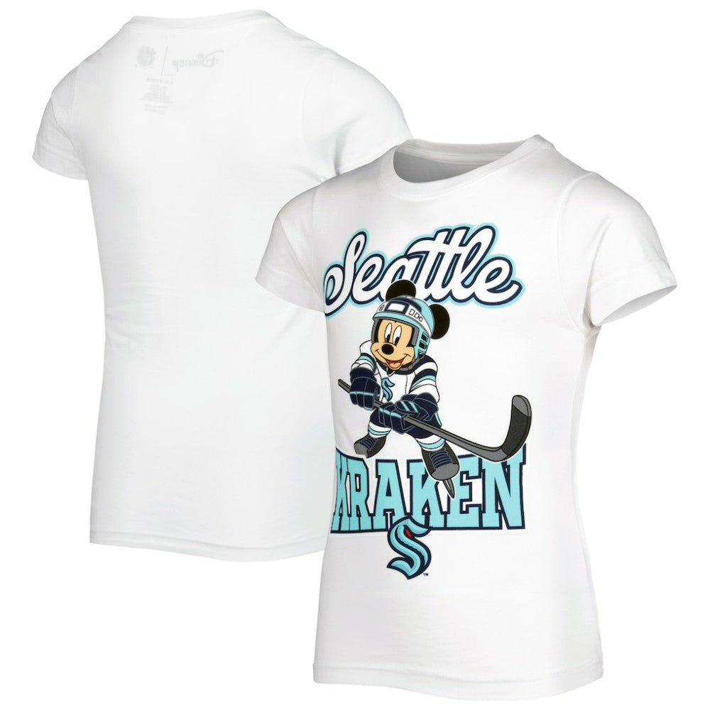 NHL Seattle Kraken Girls Youth Mickey Mouse Go Team Go T-Shirt - White