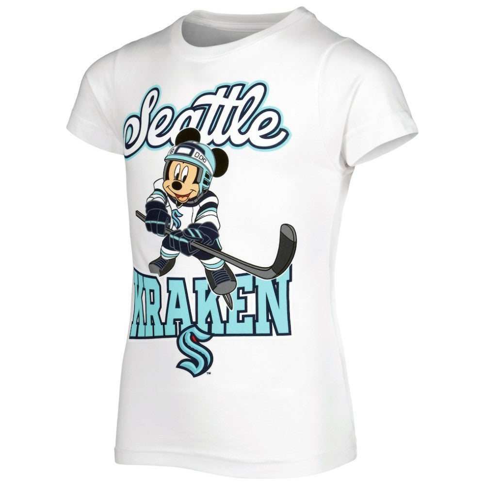 NHL Seattle Kraken Girls Youth Mickey Mouse Go Team Go T-Shirt - White