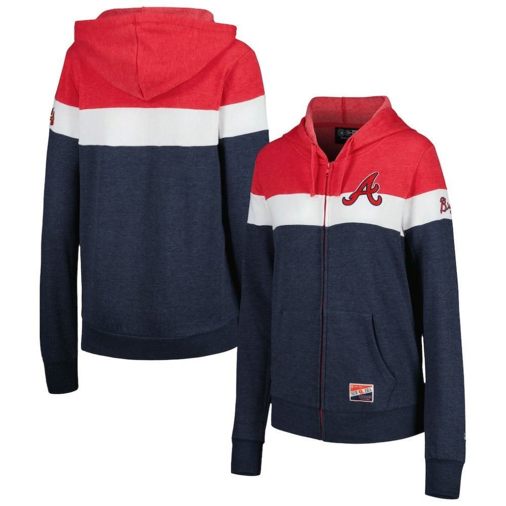 Atlanta Braves New Era Women's Colorblock Full-Zip Hoodie Jacket - Heather Navy Jackets