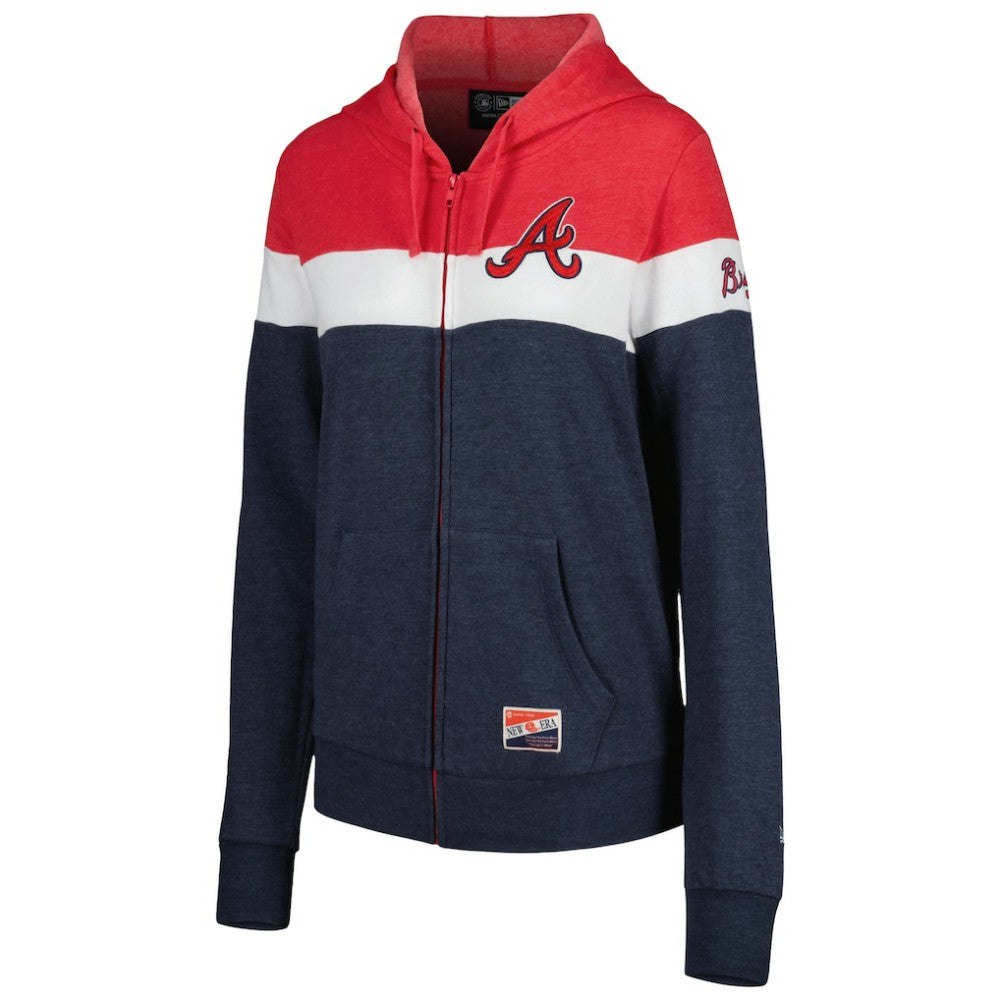 Atlanta Braves New Era Women's Colorblock Full-Zip Hoodie Jacket - Heather Navy Jackets