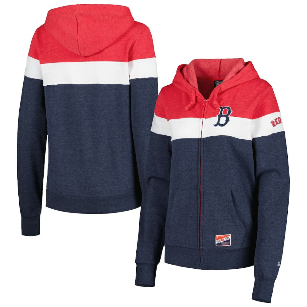 Boston Red Sox New Era Women's Colorblock Full-Zip Hoodie Jacket - Heather Navy Jackets