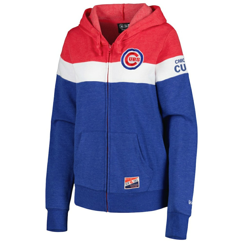 Chicago Cubs New Era Women's Colorblock Full-Zip Hoodie Jacket - Heather Royal Jackets