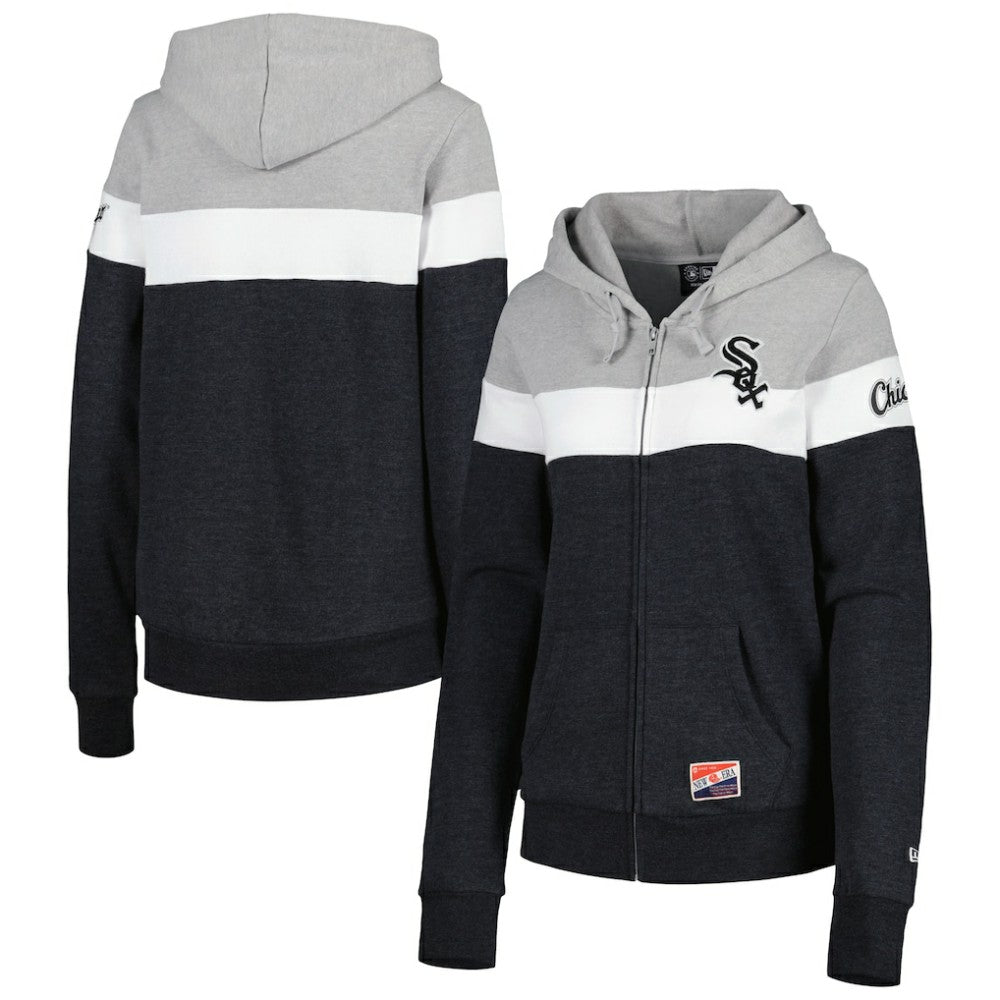 Chicago White Sox New Era Women's Colorblock Full-Zip Hoodie Jacket - Heather Black Jackets