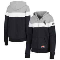 Chicago White Sox New Era Women's Colorblock Full-Zip Hoodie Jacket - Heather Black Jackets