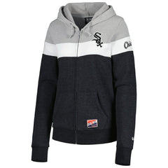 Chicago White Sox New Era Women's Colorblock Full-Zip Hoodie Jacket - Heather Black Jackets