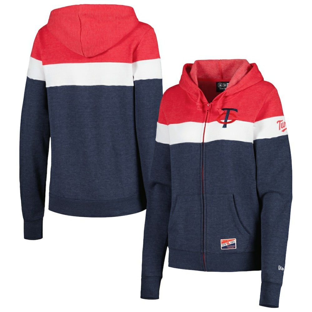 Minnesota Twins New Era Women's Colorblock Full-Zip Hoodie Jacket - Heather Navy Jackets