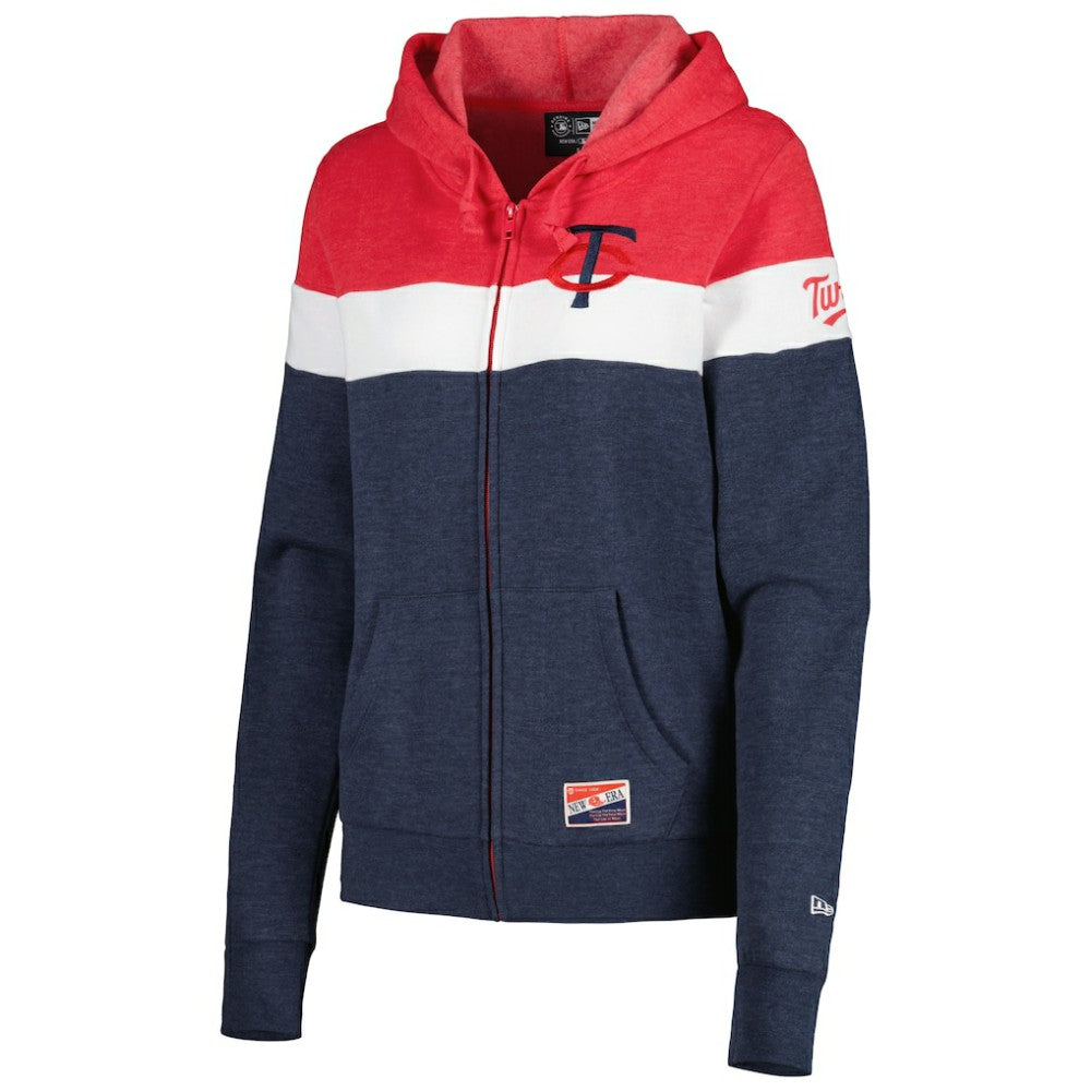 Minnesota Twins New Era Women's Colorblock Full-Zip Hoodie Jacket - Heather Navy Jackets