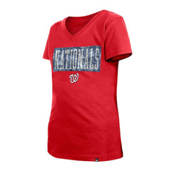 Washington Nationals New Era Girls Youth Flip Sequin Team V-Neck T-Shirt - Red T-shirts