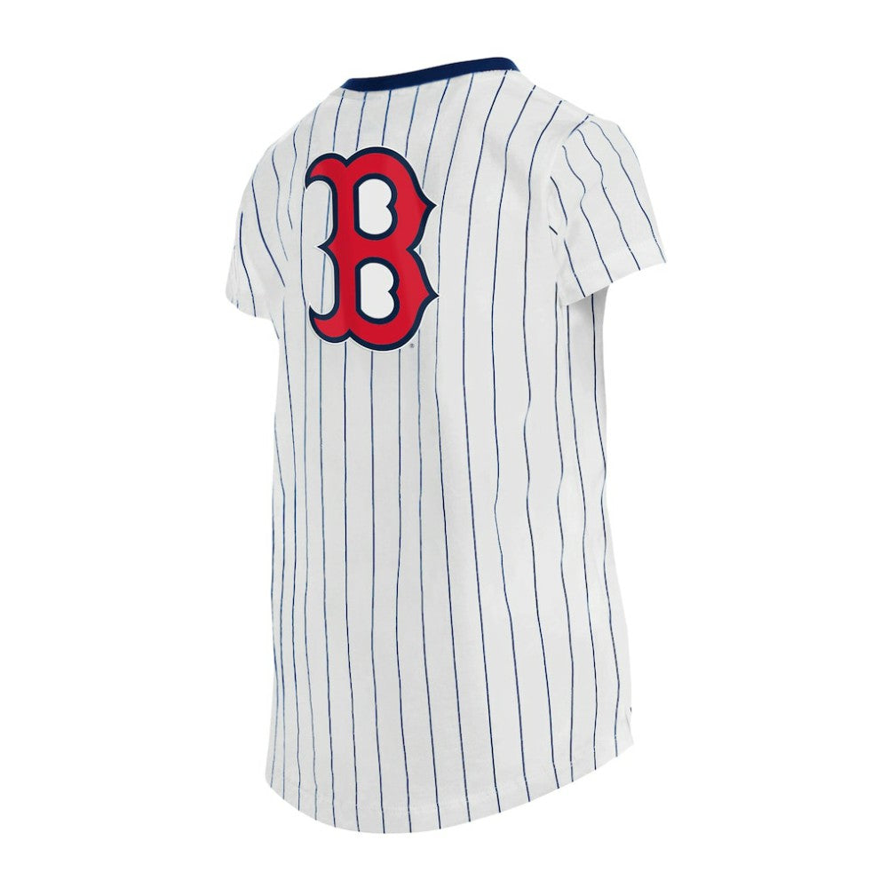 Boston Red Sox New Era Girls Youth Pinstripe V-Neck T-Shirt - White T-shirts