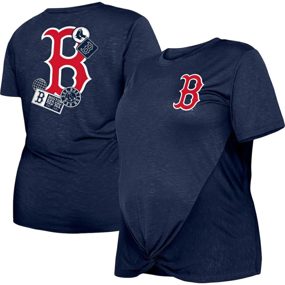 Boston Red Sox New Era Women's Plus Size Two-Hit Front Knot T-Shirt - Navy T-shirts