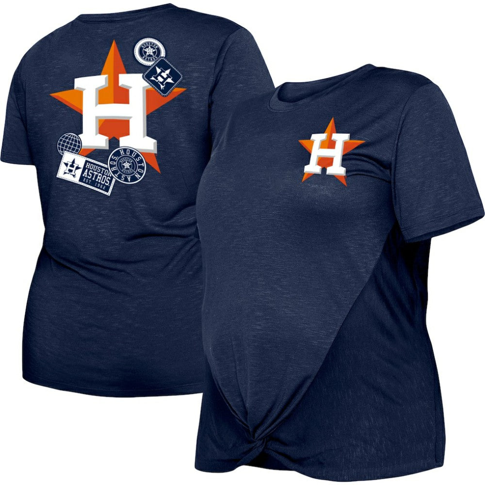Houston Astros New Era Women's Plus Size Two-Hit Front Knot T-Shirt - Navy T-shirts