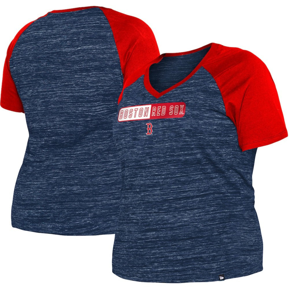 Boston Red Sox New Era Women's Plus Size Space Dye Raglan V-Neck T-Shirt - Navy T-shirts