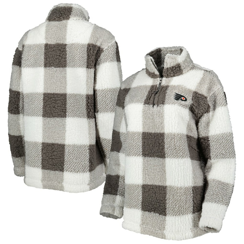 NHL Philadelphia Flyers G-III 4Her by Carl Banks Women's Logo Plaid Sherpa Quarter-Zip Jacket - Gray/White