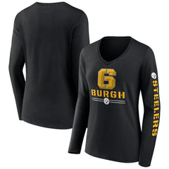 Pittsburgh Steelers Women's Hometown Sweep Long Sleeve V-Neck T-Shirt Black