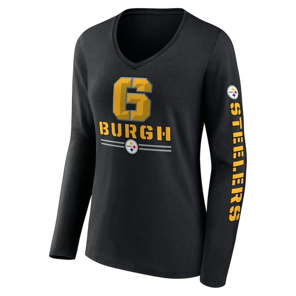 Pittsburgh Steelers Women's Hometown Sweep Long Sleeve V-Neck T-Shirt Black