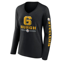 Pittsburgh Steelers Women's Hometown Sweep Long Sleeve V-Neck T-Shirt Black