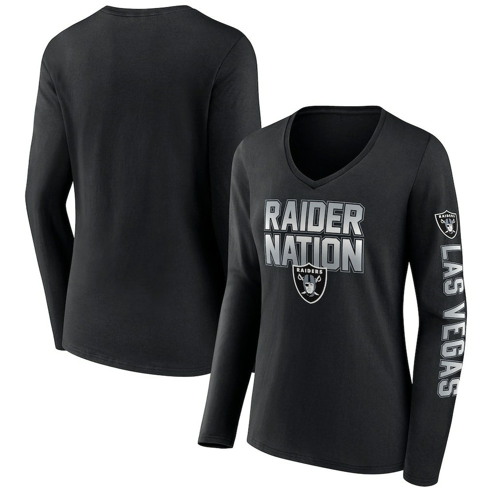 Las Vegas Raiders Women's Hometown Sweep Long Sleeve V-Neck T-Shirt Black