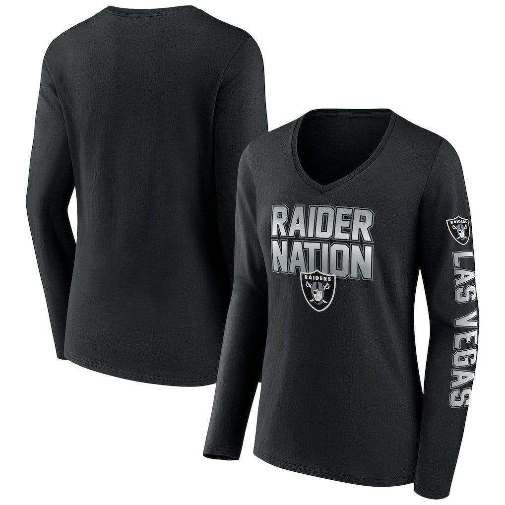 Las Vegas Raiders Women's Hometown Sweep Long Sleeve V-Neck T-Shirt Black